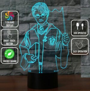 Person with Gryffindor night light Australia Clear acrylic color, front view, showing 3D crest.