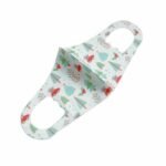 Person with Christmas face mask Australia Multicolored festive print, front view, showing holiday design.