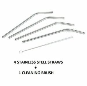 Person with metal straws Australia Silver color, front view, showing bent design.