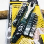 Person with quick wrench set Australia Silver color, front view, showing 17 pieces.