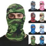 Person with balaclava face mask Australia Camouflage color, front view, showing full cap.