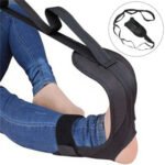Person with yoga band Australia Black color, front view, showing 110cm length.