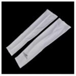 Person with UV arm sleeves Australia Black color, front view, showing stretch design.