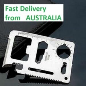 Person with survival tool card Australia Black case color, front view, showing multi-tool design.