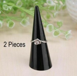 Acrylic ring stand Australia Black color, front view, showing cone design.