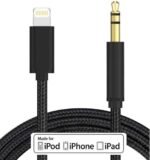 AUX cable for iPhone Australia Black color, front view, showing 8-pin to 3.5mm connector.
