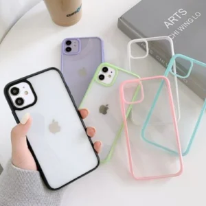 Clear iPhone case Australia Blue bumper, front view, showing transparent design.