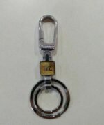 Metal keychain Australia Silver color, front view, showing double loop design.