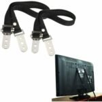 Baby anti-tip straps Australia Black color, front view, showing iron buckle.