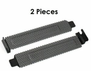 PCI slot cover Australia Black steel, front view, showing vented design.