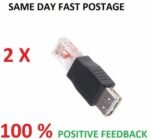 USB to RJ45 adapter Australia Black color, front view, showing RJ45 male plug.