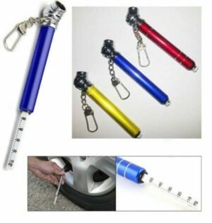 Tire pressure gauge pen Australia Random color, front view, showing metal tip.