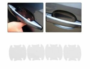 Car door handle protector Australia Clear film, front view, showing 9.5x8.5cm sheet.