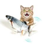 Flopping fish cat toy Australia Black cloth, front view, showing tuna design.