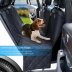 Dog car seat cover Australia Black mesh, front view, showing hammock design.