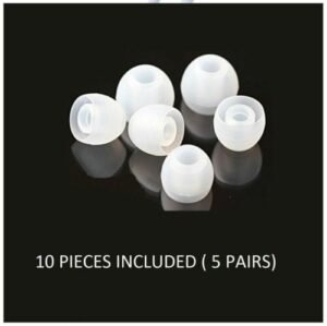 Earbud tips replacement Australia Transparent white silicone, front view, showing 10 pieces.