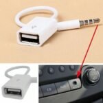 AUX to USB converter Australia Black cable, front view, showing 3.5mm plug.