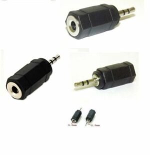 Audio jack adapter Australia Black plastic, front view, showing 2.5mm male.