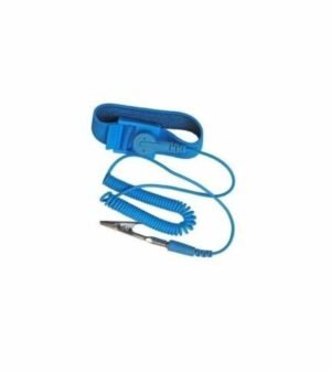 Anti static wrist strap Australia Blue nylon, front view, showing adjustable band.