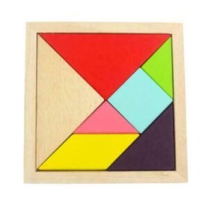 Wooden jigsaw puzzle Australia Multi-colored Tangram, front view, showing 7 pieces.