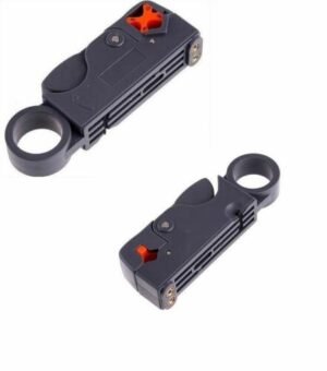 Coaxial cable stripper Australia Rotary tool, front view, showing blades.