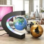 Floating globe Australia Blue LED design, front view, showing levitation.