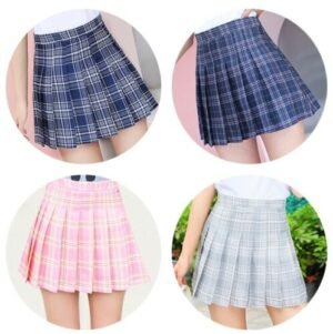 australian high waist pleated skirt navy plaid design