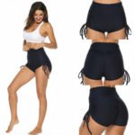 Woman in womens breathable yoga shorts, front view, showing high waist design.