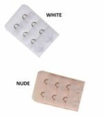 Woman in bra extenders for women White color, front view, showing 2 hook design.
