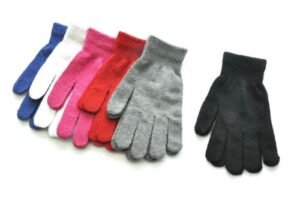 Person in solid color winter gloves Black color, front view, showing full fingers.