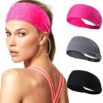 Person in wide yoga headband women Black color, front view, showing elastic design.