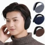 Person in thicken fur earmuffs Australia Black color, front view, showing plush design.
