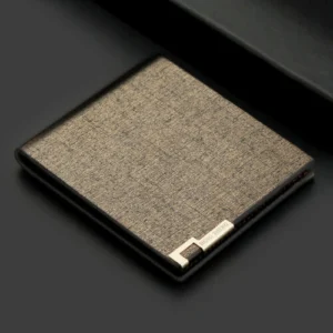 Man with horizontal multi-card wallet men Black color, front view, showing open design.