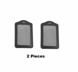 Person with PU leather ID holder Australia Black color, front view, showing card slot.