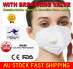 KN95 valve mask Australia White color, front view, showing breathing valve.