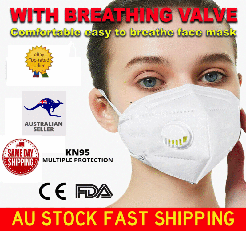 KN95 valve mask Australia White color, front view, showing breathing valve.