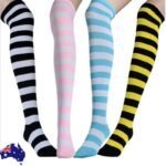 australian striped thigh highs navy cotton design
