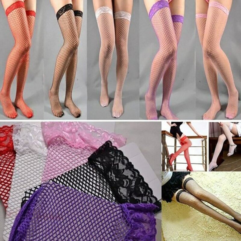 australian lace fishnet stockings black thigh-high design