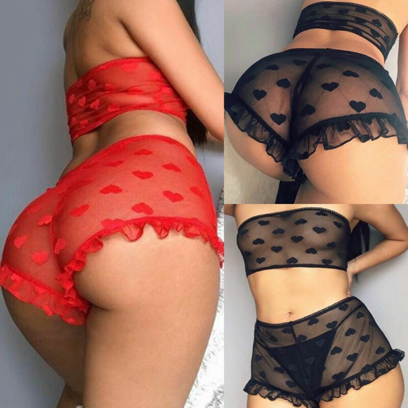 australian lace babydoll set red love-heart design