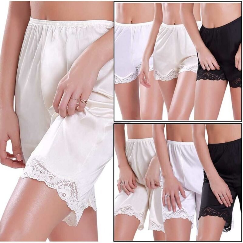 australian satin safety shorts black lace design