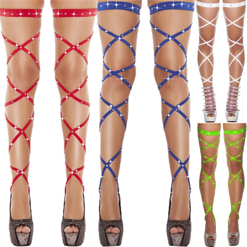 australian crystal leg wraps black strappy thigh high design
