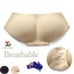 Woman in breathable hip enhancer panties Black color, front view, showing seamless design.