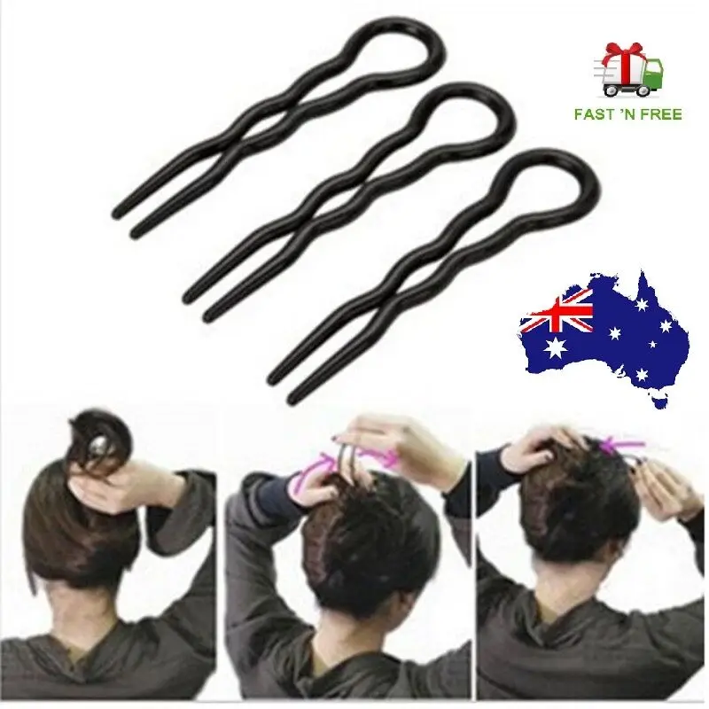 57-1770-1.jpg Woman using hair twist styling clip Black color, front view, showing bun maker design.
