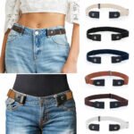 Person in buckle-free elastic waist belt Black color, front view, showing stretch design.