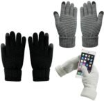 Woman in touchscreen cashmere gloves women Solid color, front view, showing knitted design.