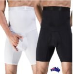 Man in men’s high waist shaper Black color, front view, showing high-waist design.