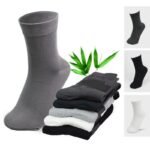 Man in bamboo sport socks men Black color, front view, showing crew design.