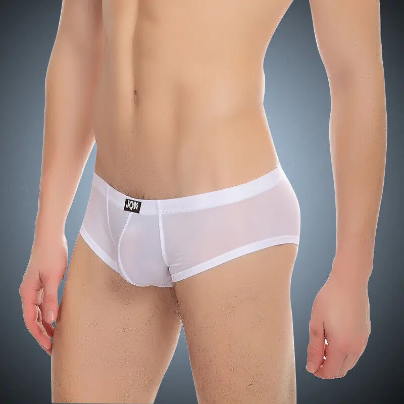 57-1925.jpg Man in ice silk sexy briefs men Black color, front view, showing U pouch design.