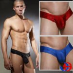 Man in mens U convex underwear Black color, front view, showing U convex design.