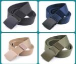 Man with adjustable tactical belt men Army green color, front view, showing buckle design.